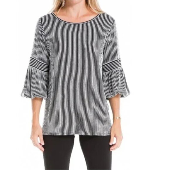 Max Studio Striped 3/4 Sleeve Tunic Top Black Ivory - Picture 1 of 14